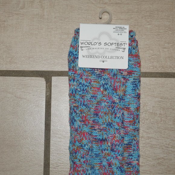 Worlds Softest Socks Ragg Cable Crew Womens Size 6-11 Light Blue Multicolor Gift - Picture 2 of 4